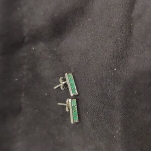 New David Sigal Sterling silver gem bar emerald earrings